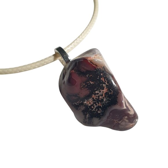 Handcrafted Lace Agate Pendant Necklace Adjustable Leather Cord Lobster Clasp - Picture 4 of 6